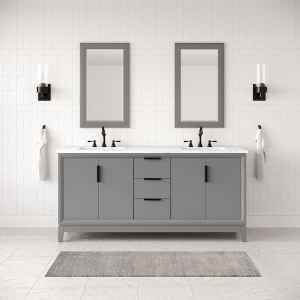 Water Creation Elizabeth 72 in. Cashmere Grey With Carrara White Marble Vanity Top With Ceramics White Basins