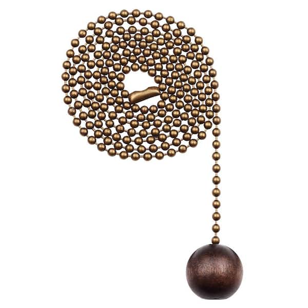 Antique Brass Wood Ball Pull Chain, Ceiling Fan Extension Chain