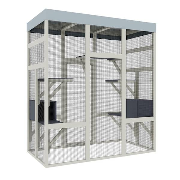 62.6 in. Gray Wood Outdoor Pet Enclosure with Waterproof Top, Spacious and Secure Cat House, Small Animal Cage