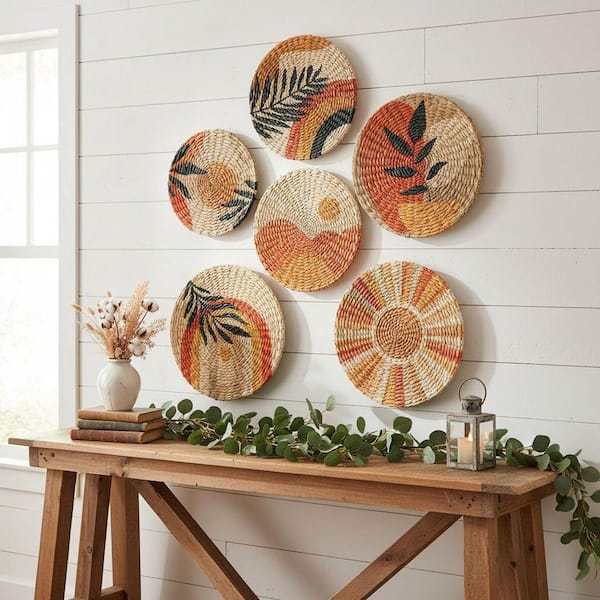 Orange 7.9 in. x 7.9 in. Woven Basket Wall Decorative LINBQ361