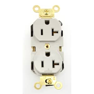 20 Amp Industrial Grade Extra Heavy Duty Self Grounding Duplex Outlet, Gray