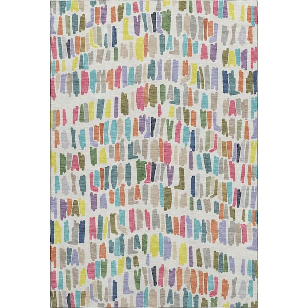 Mayfield Premium Machine Washable Abstract AMF2377 Ivory 5 ft. x 7 ft. 6 in. Area Rug