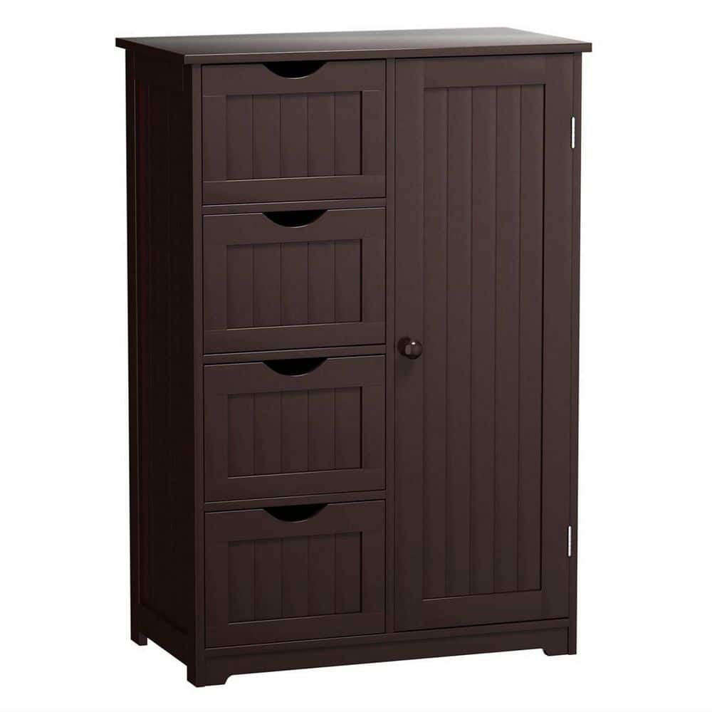 22 in. W x 12 in. D x 32 in. H Brown Bathroom Linen Cabinet Floor Storage Cabinet with Four Drawers and Shelf