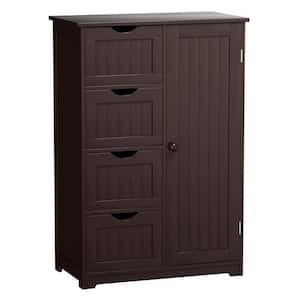 22 in. W x 12 in. D x 32 in. H Brown Bathroom Linen Cabinet Floor Storage Cabinet with Four Drawers and Shelf