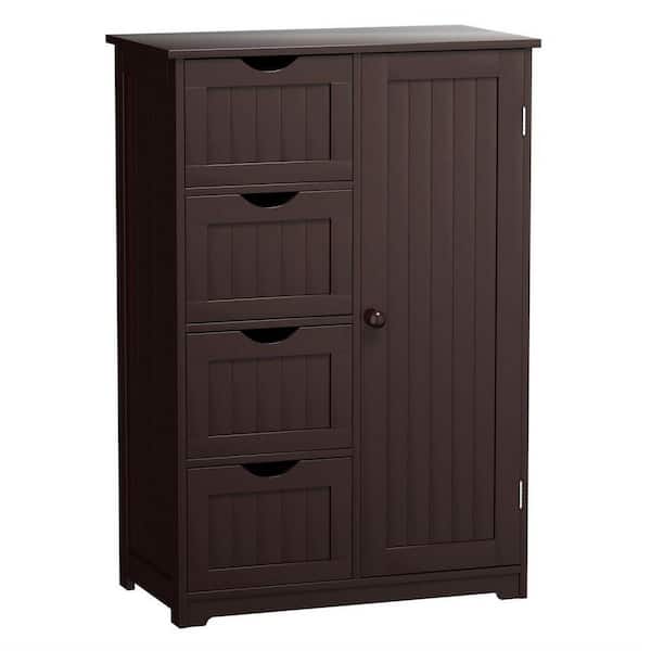 Dracelo 22 in. W x 12 in. D x 32 in. H Brown Bathroom Linen Cabinet Floor Storage Cabinet with Four Drawers and Shelf