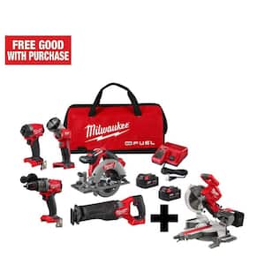 M18 FUEL 18-Volt Lithium-Ion Brushless Cordless Combo Kit (5-Tool) with 10 in Dual Bevel Sliding Compound Miter Saw