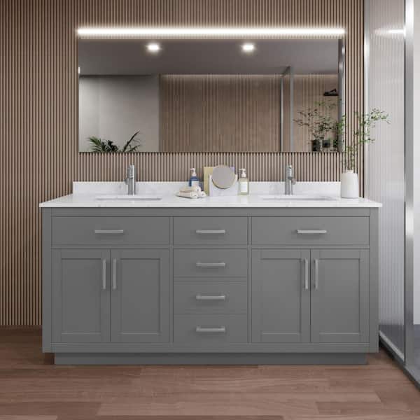 Wyndham Collection Beckett TK 72 in. W x 22 in. D x 35 in. H Double Bath Vanity in Dark Gray with Carrara Cultured Marble Top
