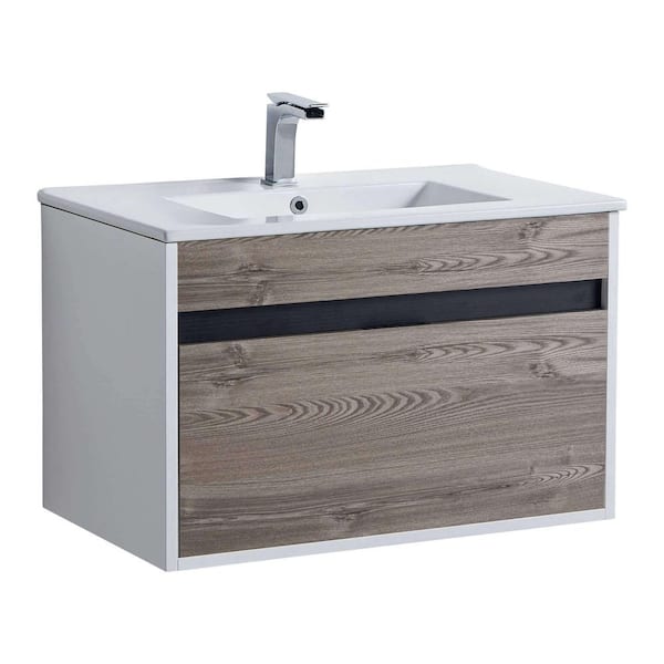 FINE FIXTURES Alpine 30 in. W x 18.11 in. D x 19.75 in. H Bathroom Vanity Side Cabinet in Gray Walnut with White Ceramic Top