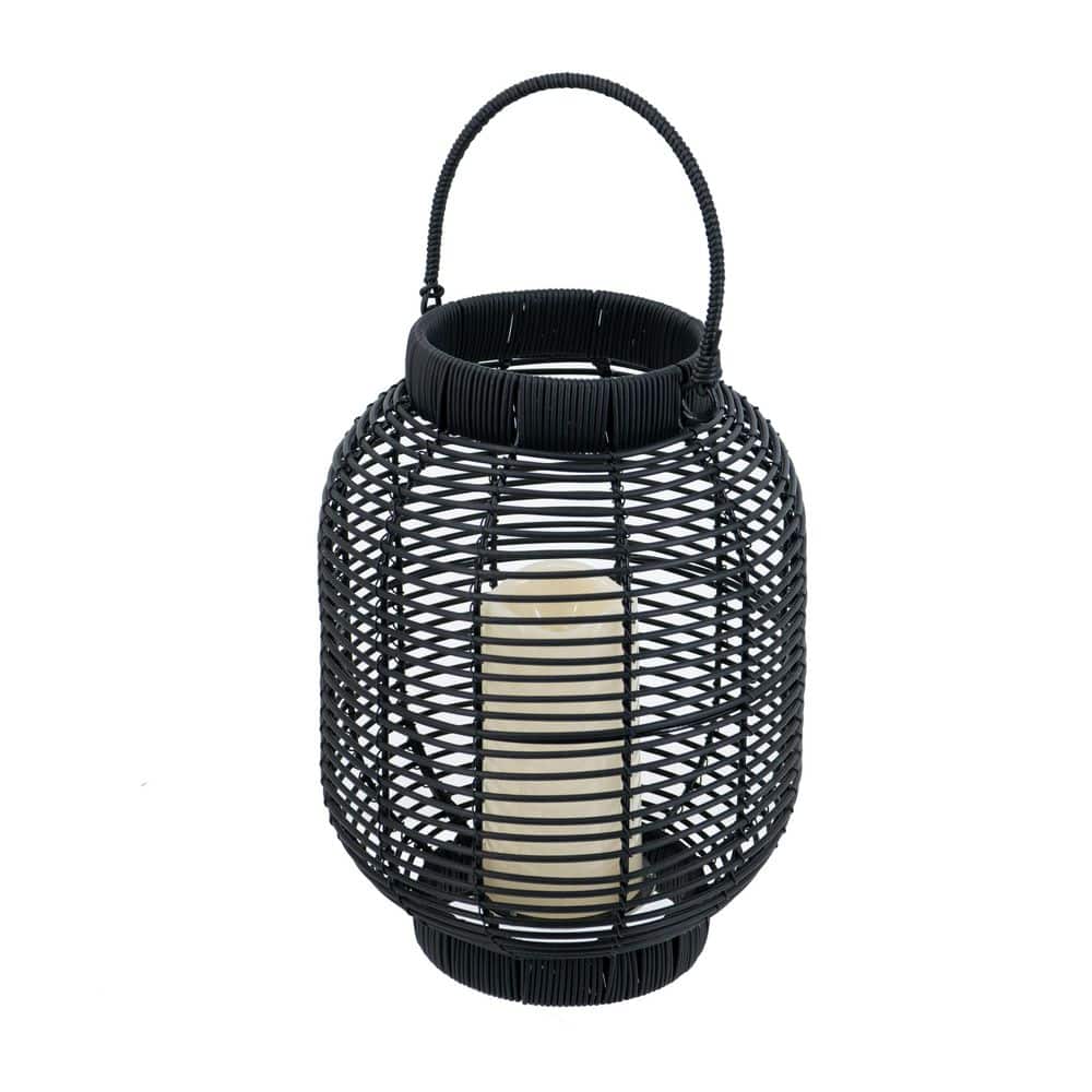 A & B Home 11.8 in. x 8.7 in. Black Poly Rattan Lantern with