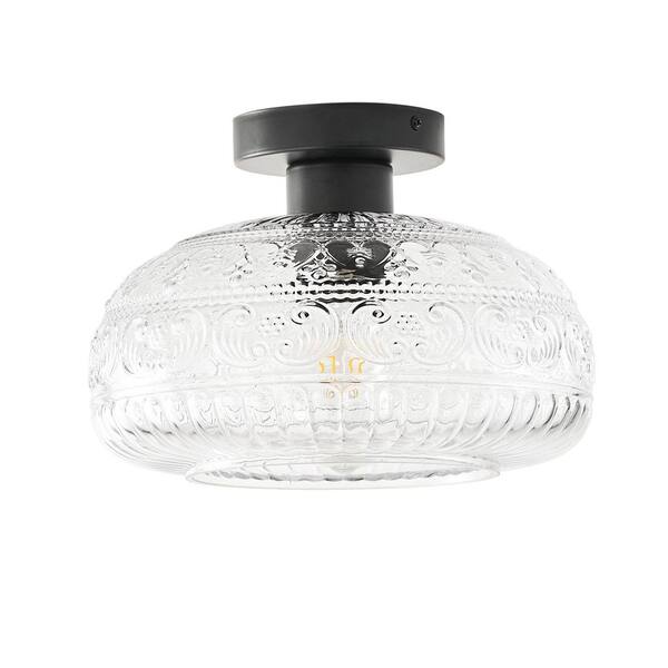 aiwen 11.02 in. 1-Light Vintage Matte Black Semi-Flush Mount