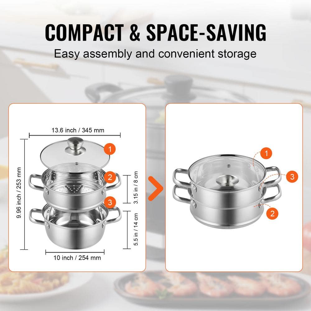 Stainless Steel 9.5'' Steamer Pot with Basket Insert