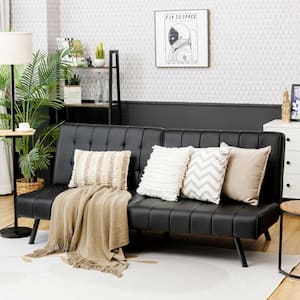 Black Futon Sofa Bed PU Leather Convertible Folding Couch Sleeper Lounge
