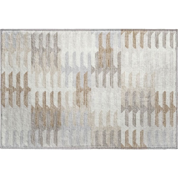 Mayfield Premium Machine Washable Abstract AMF2328 Ivory 3 ft. x 4 ft. Area Rug