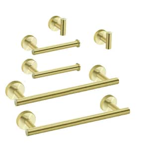 6 Piece Bathroom Hardware Set with Toilet Paper Holder Robe Hook and Towel Bar in Stainless Steel Brushed Gold