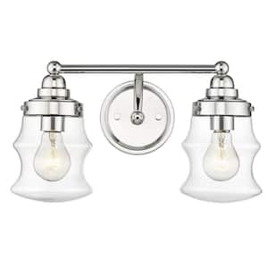 Keal 16 in. 2-Light Polished Nickel Vanity Light with Clear Glass