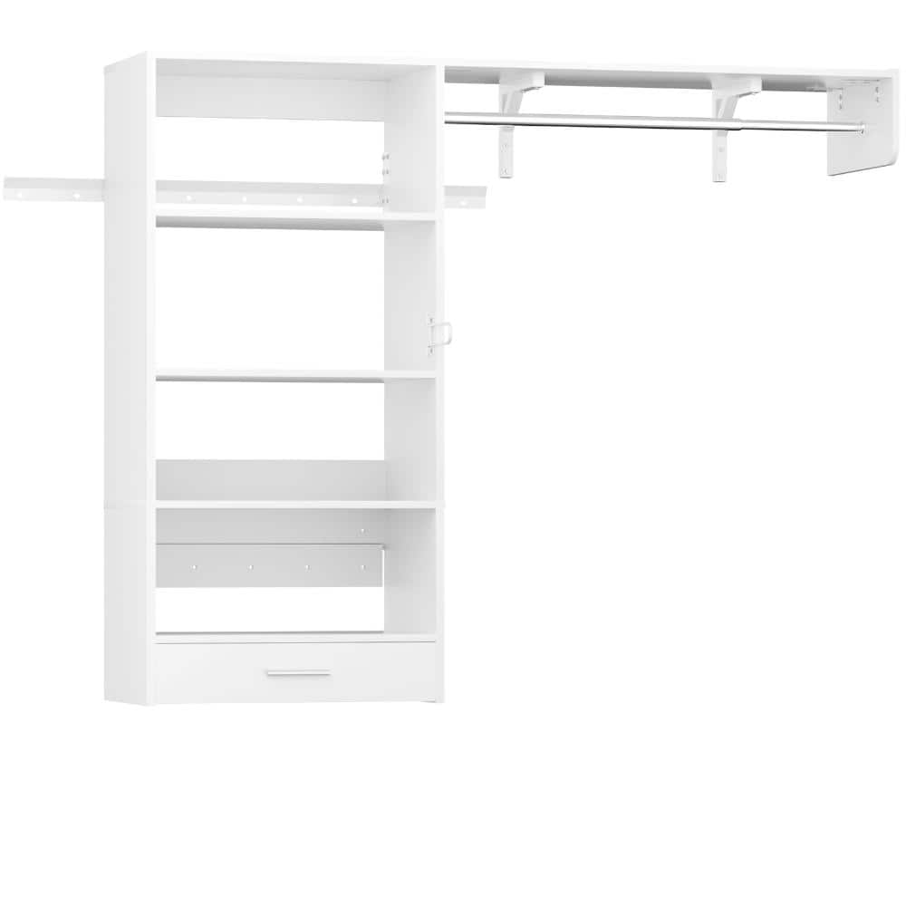 60 in. W White Tower Wall Mount 6-Shelf Wood Closet System With 1 Pull-Out Towel Rack 1 Hanging Rod price history on PriceWatchPro