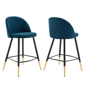 Cordial 36.5 in. Azure Low Back Metal Frame Counter Stool with Fabric Seat (Set of 2)