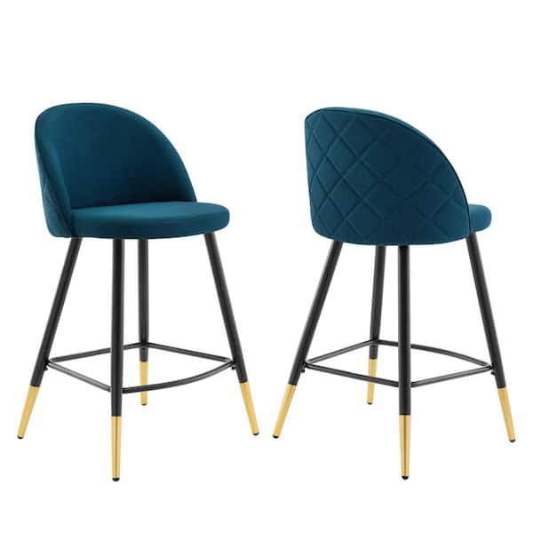 MODWAY Cordial 36.5 in. Azure Low Back Metal Frame Counter Stool with Fabric Seat (Set of 2)