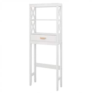 7.87 in. W x 64.96 in. H x 23.62 in. D White Over The Toilet Storage with Drawers and Shelves