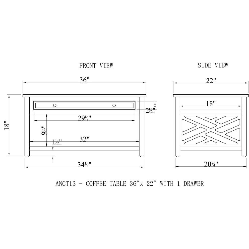 Middlebury 36" White Pine Coffee Table Set with Drawer and Tray