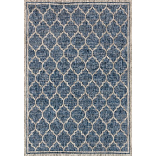 Trebol Moroccan Trellis Textured Weave Navy/Gray 9 ft. x 12 ft. Indoor/Outdoor Area Rug