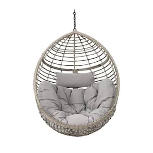 Polyethylene Wicker Gray Hanging Chair Outdoor Rocking Chair, No Stand Only Hanging Basket