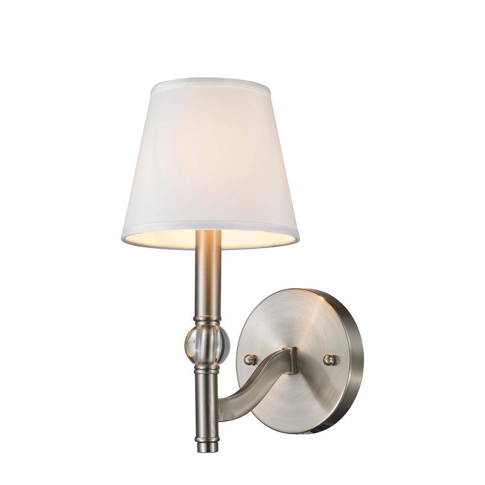 Transitional Pewter Dimmable Wall Sconce with Classic White Shade