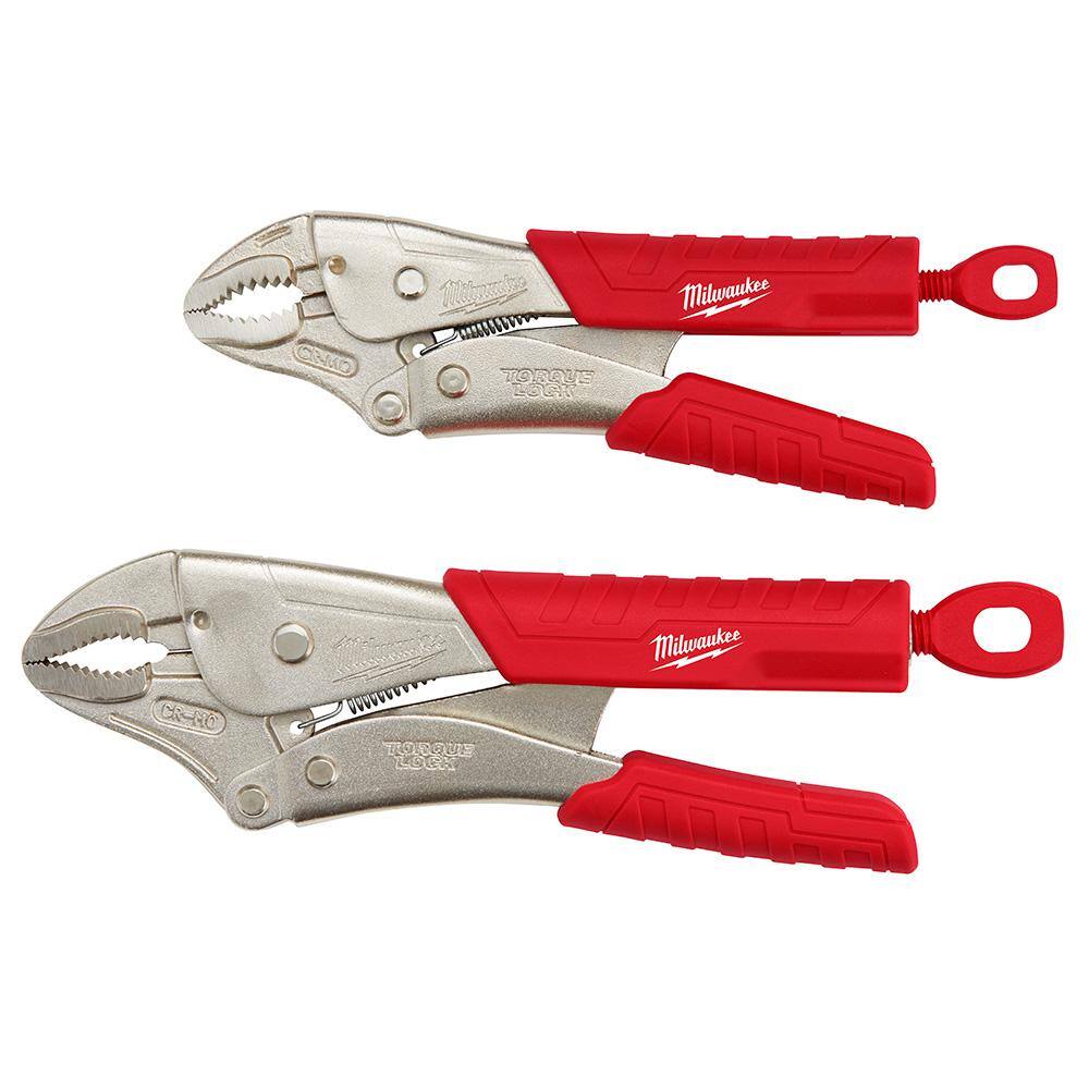 Milwaukee 2 Piece Mole Grips Curved & Long Nose Jaw Lock Locking Pliers 