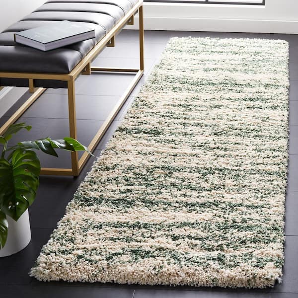 Hudson Shag Ivory/Green 2 ft. x 14 ft. Marble Runner Rug