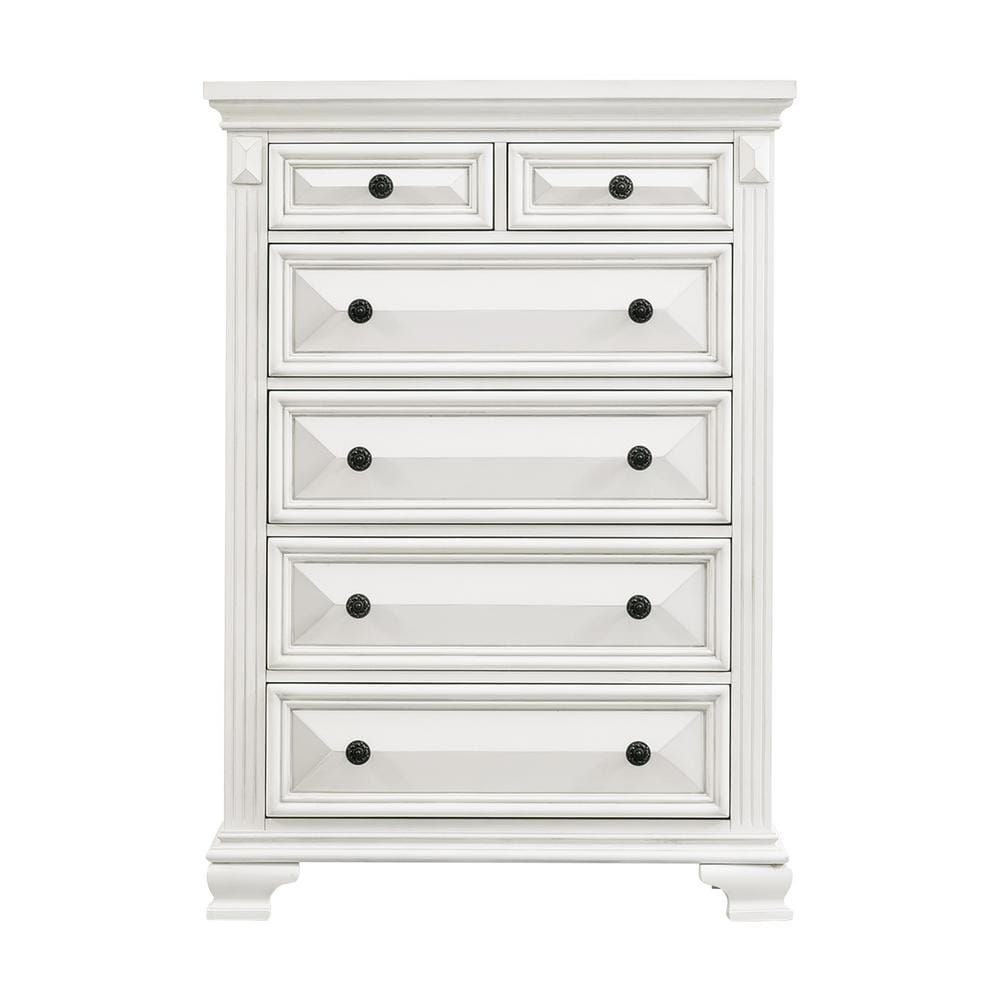 Trent White Transitional 6-Drawer Vertical Chest with Felt Lining