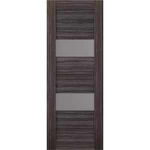 Berta 18 in. x 96 in. No Bore Solid Core 2-Lite Frosted Glass Gray Oak Wood Composite Interior Door Slab