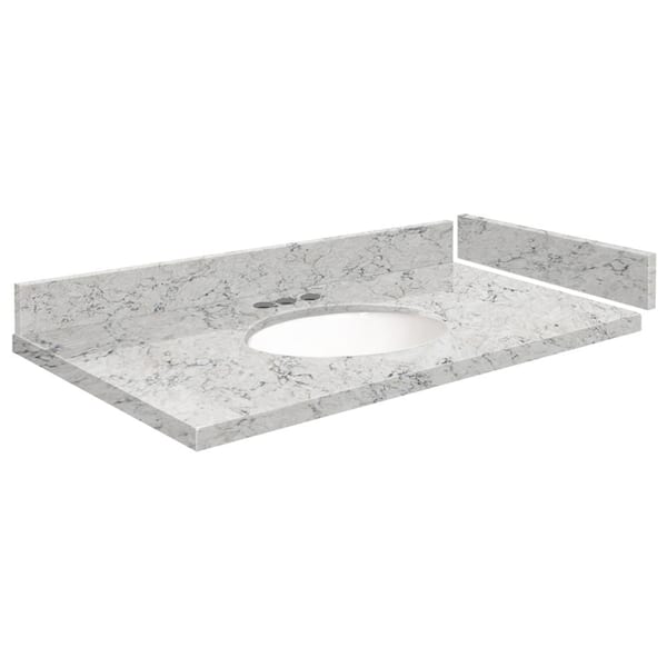 Transolid Silestone 31.5 in. W. x 22.25 in. D Quartz White Round Single Sink Vanity Top in Pietra