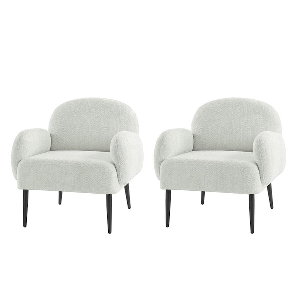 JAYDEN CREATION Allen Modern Ivory Boucle Upholstered Accent Chair with Metal Legs (Set of 2)