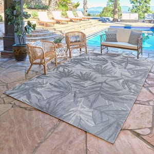 Fosel Bumba Gray 8 ft. x 10 ft. Floral Indoor/Outdoor Area Rug