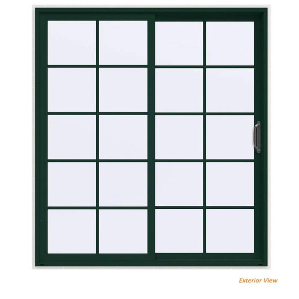 JELD-WEN 72 in. x 80 in. V-4500 Contemporary Green Painted Vinyl Right-Hand 10 Lite Sliding Patio Door w/White Interior