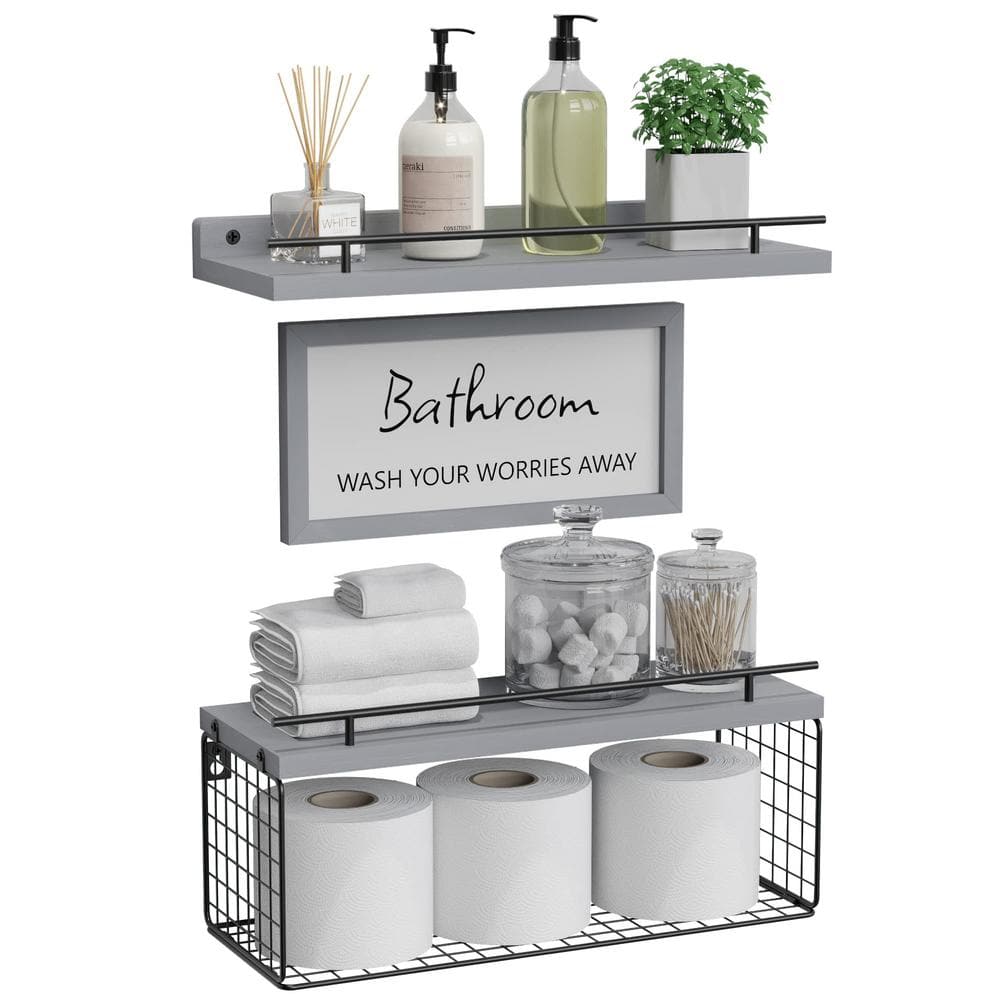 6 in. D x 16 in. W x 5.5 in. H Grey Wood Floating Decorative Wall Shelf (Se
