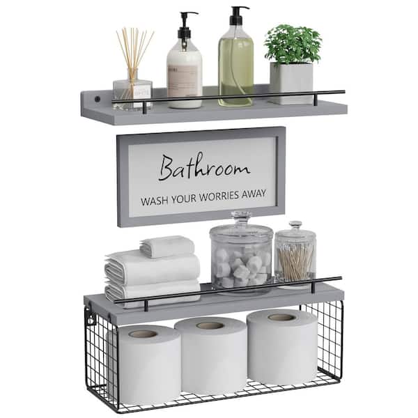 6 in. D x 16 in. W x 5.5 in. H Grey Wood Floating Decorative Wall Shelf (Set of 3)