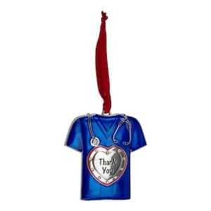 3 in. Silver Plated Blue Scrubs Christmas Ornament with 11 European Crystals