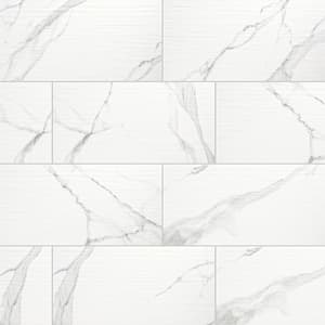 Statuary Stripe White 12 in. x 24 in. Glossy Ceramic Patterned Look Wall Tile (16 sq. ft./Case)