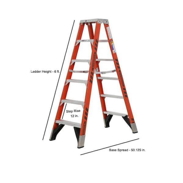 Louisville Ladder 6-Foot Fiberglass Twin Front Step Ladder, Type IA, 300- pound Load Capacity, FM1506