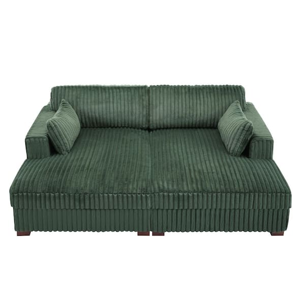 84.3 in. Modern Square Arm Faux Rabbit Fur Fabric Upholstered Sectional Sofa in. Green