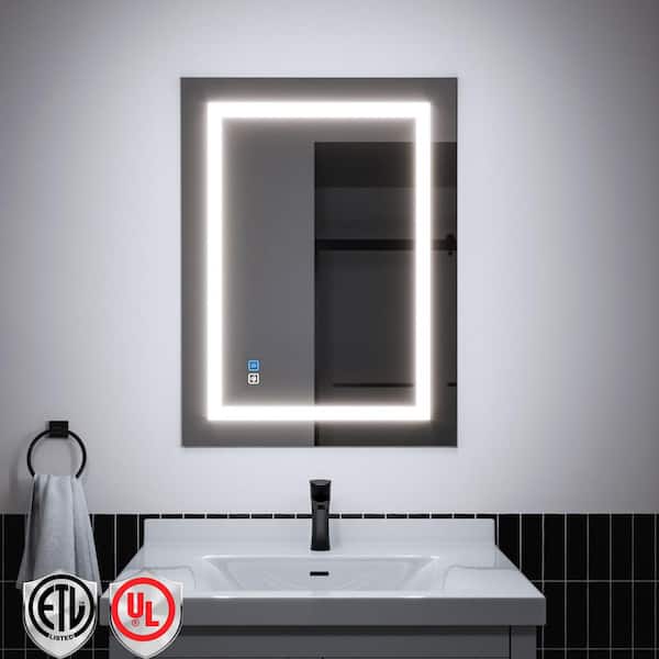 ORGANNICE 24 in. W x 32 in. H Frameless Rectangular Anti-Fog LED Wall Bathroom Dimmable Bright Mirror