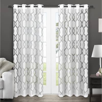Winter White Trellis Grommet Sheer Curtain - 54 in. W x 108 in. L (Set of 2)