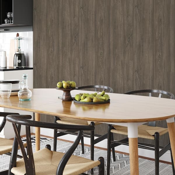 Weathered Ebony Wide Plank Vinyl Peel and Stick Wallpaper Roll (Covers 28 sq. ft.)