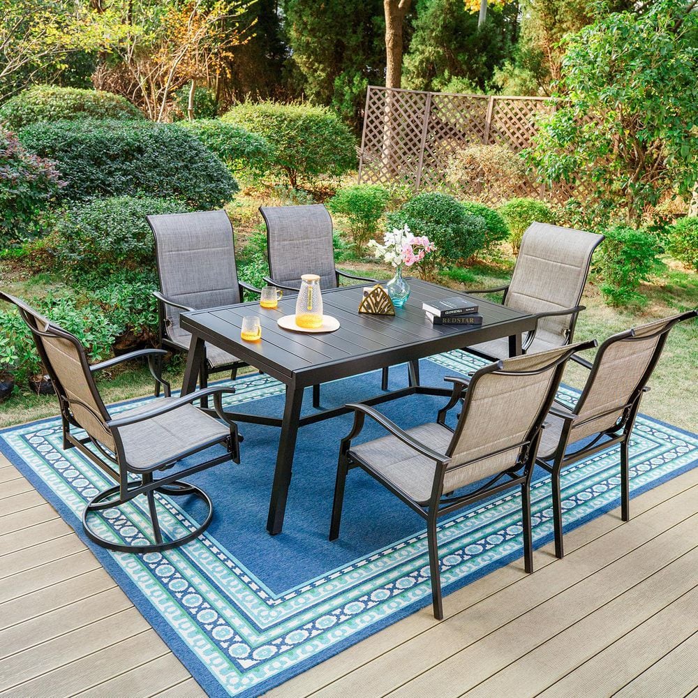 PHI VILLA Black 7-Piece Metal Outdoor Dining Set with Extensible ...