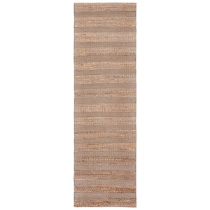 Natural Fiber Gray/Beige 2 ft. x 8 ft. Striped Woven Runner Rug