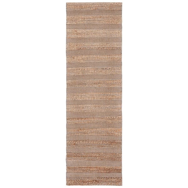 SAFAVIEH Natural Fiber Gray/Beige 2 ft. x 8 ft. Striped Woven Runner Rug