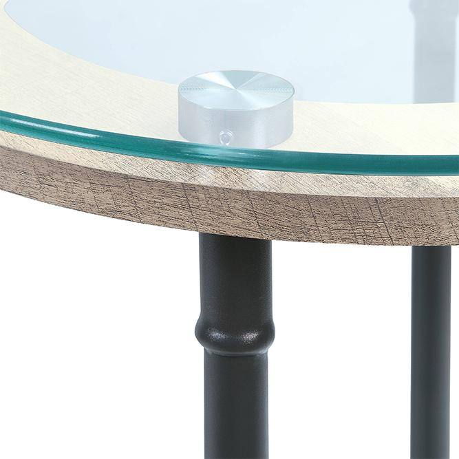 Industrial Oval Glass Top Coffee Table with Metal Frame