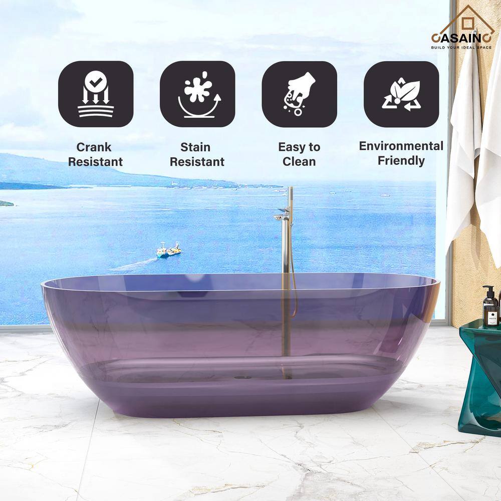 69'' Purple Transparent Resin Freestanding Soaking Bathtub
