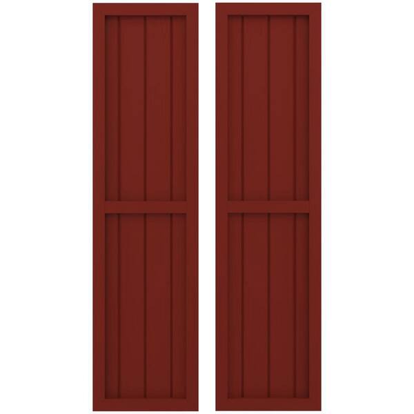 Ekena Millwork 14 in. W x 43 in. H Americraft 4-Board Exterior Real Wood 2 Equal Panel Framed Board and Batten Shutters in Pepper Red